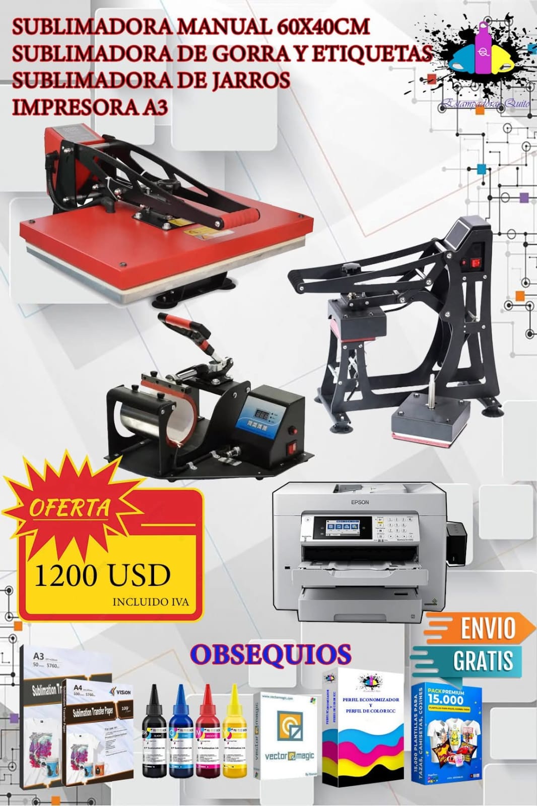 Sublimadora manual 60x40cm Sublimadora de gorra y etiquetas Sublimadora de jarros Impresora A3