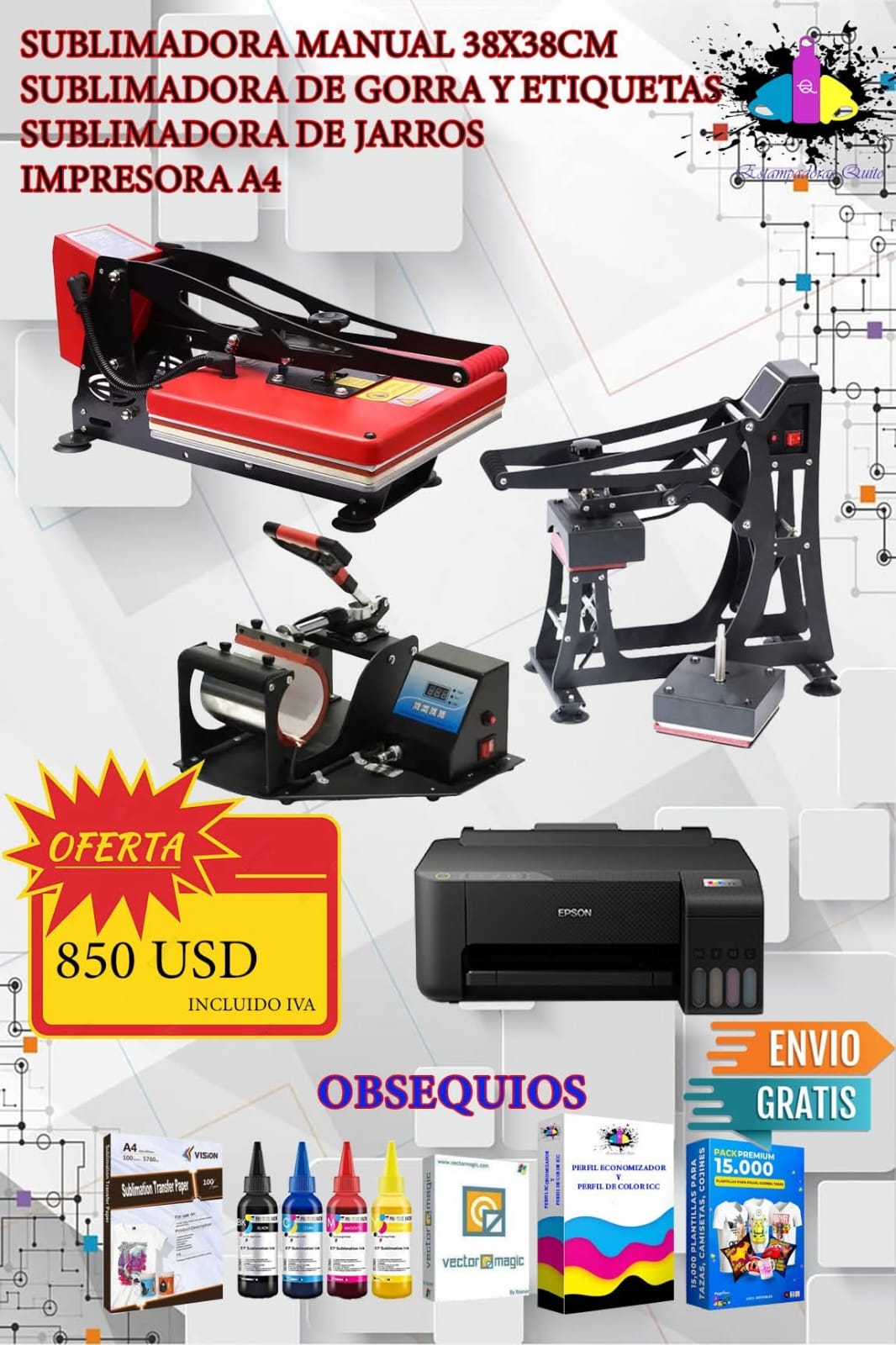 Sublimadora manual 38x38cm. Sublimadora de Gorra y etiquetas. Sublimadora de jarros. Impresora A4