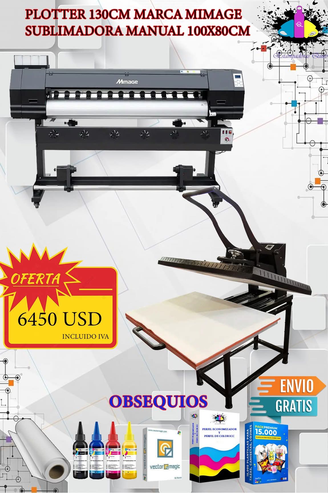 Plotter 130cm marca MIMAGE. Sublimadora manual 100x80cm