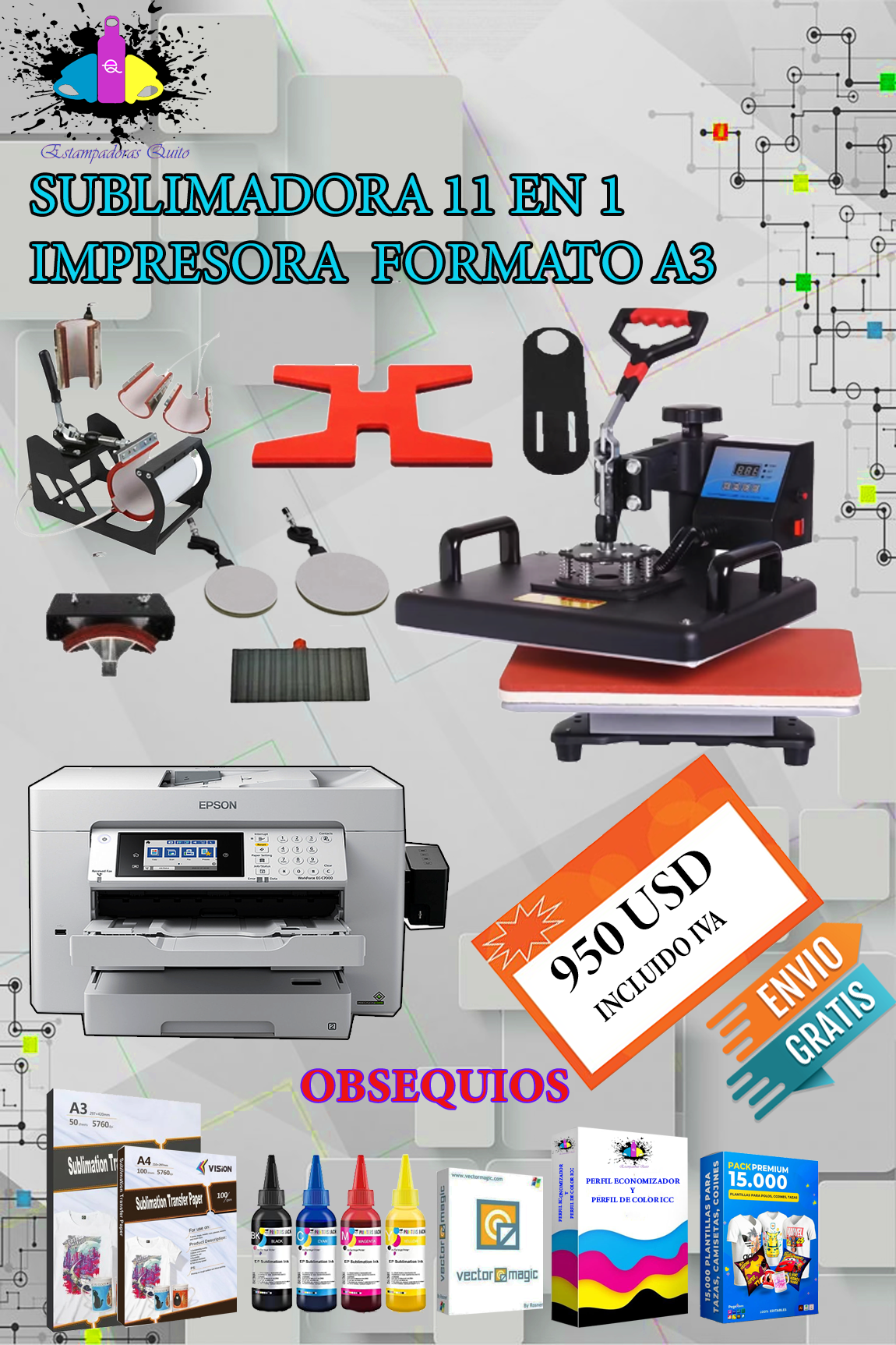 SUBLIMADORA 11 EN 1 MAS IMPRESORA FORMATO A3