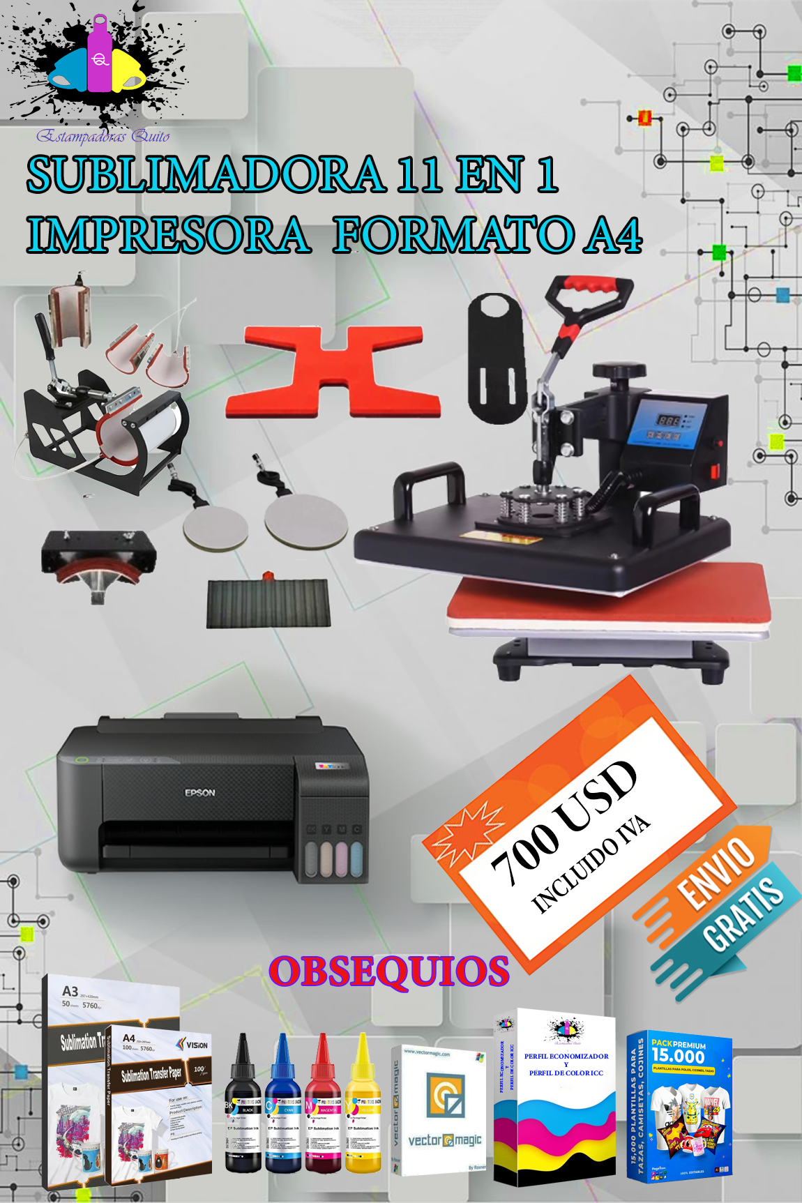 SUBLIMADORA 11 EN 1 MAS IMPRESORA FORMATO A4