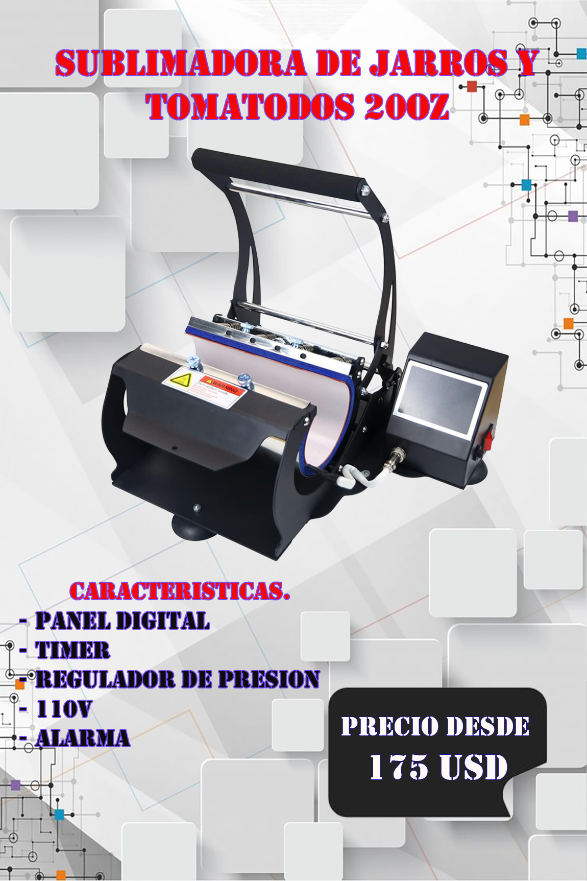 SUBLIMADORA DE JARROS 11OZ Y TOMATODOS 22OZ