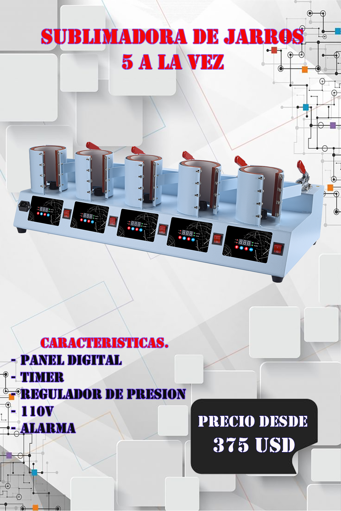 SUBLIMADORA DE JARROS 5 A LA VEZ