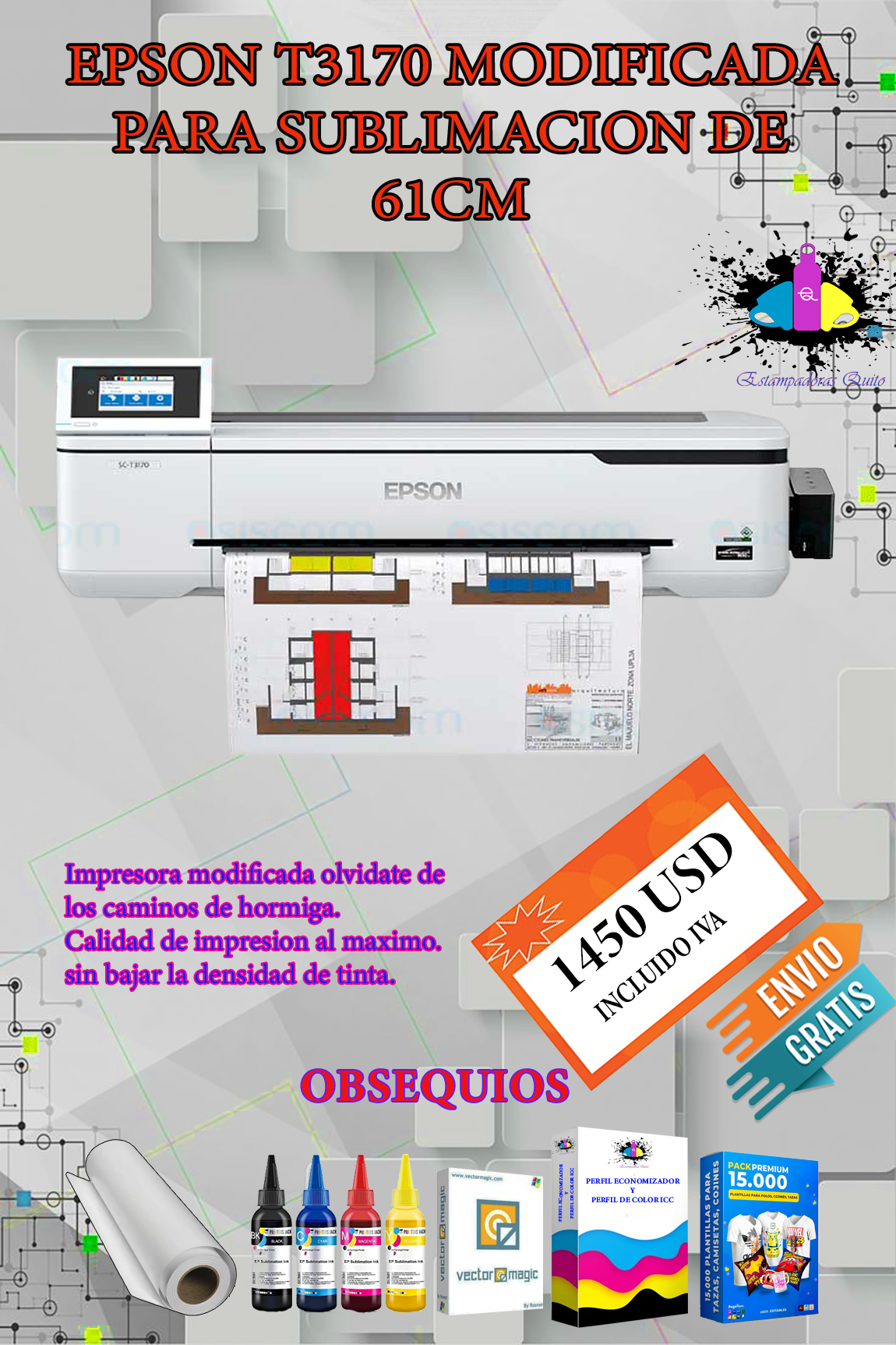 EPSON T3170 MODIFICADA PARA SUBLIMACION DE 61CM