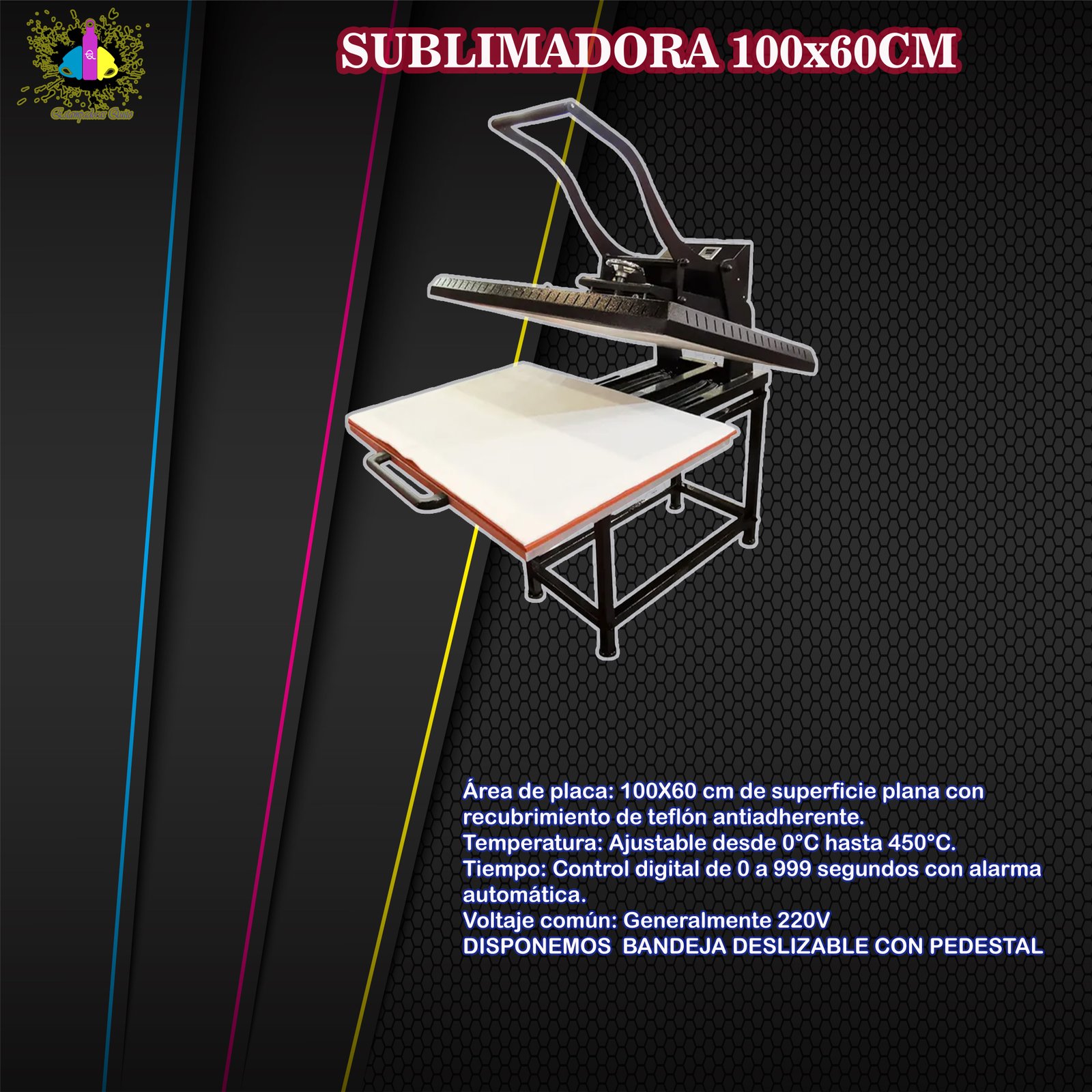 SUBLIMADORA 100X60CM BANDEJA DESLIZABLE CON PEDESTAL